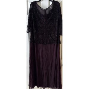 Pisarro Nights Formal Cocktail Party Purple Beaded 3/4 Sleeve Mesh Midi Dress 18
